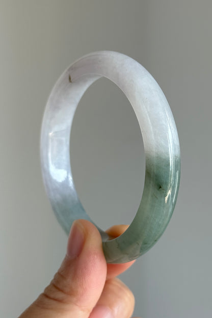 #0354 Icy Green White Yellow Flower Light Lavender Jade Bangle Size 55.7
