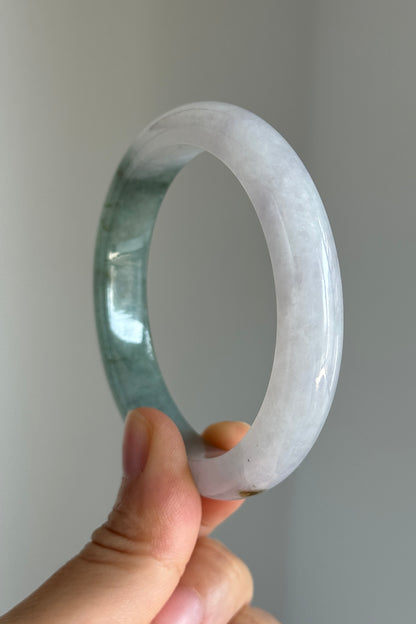 #0354 Icy Green White Yellow Flower Light Lavender Jade Bangle Size 55.7