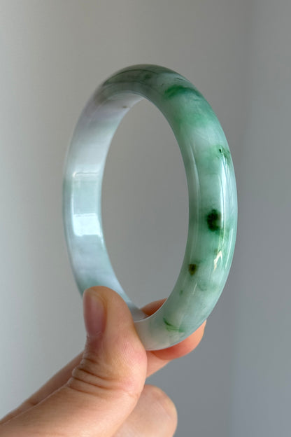#0355 Sun Green White Lavender Jade Bangle Size 59