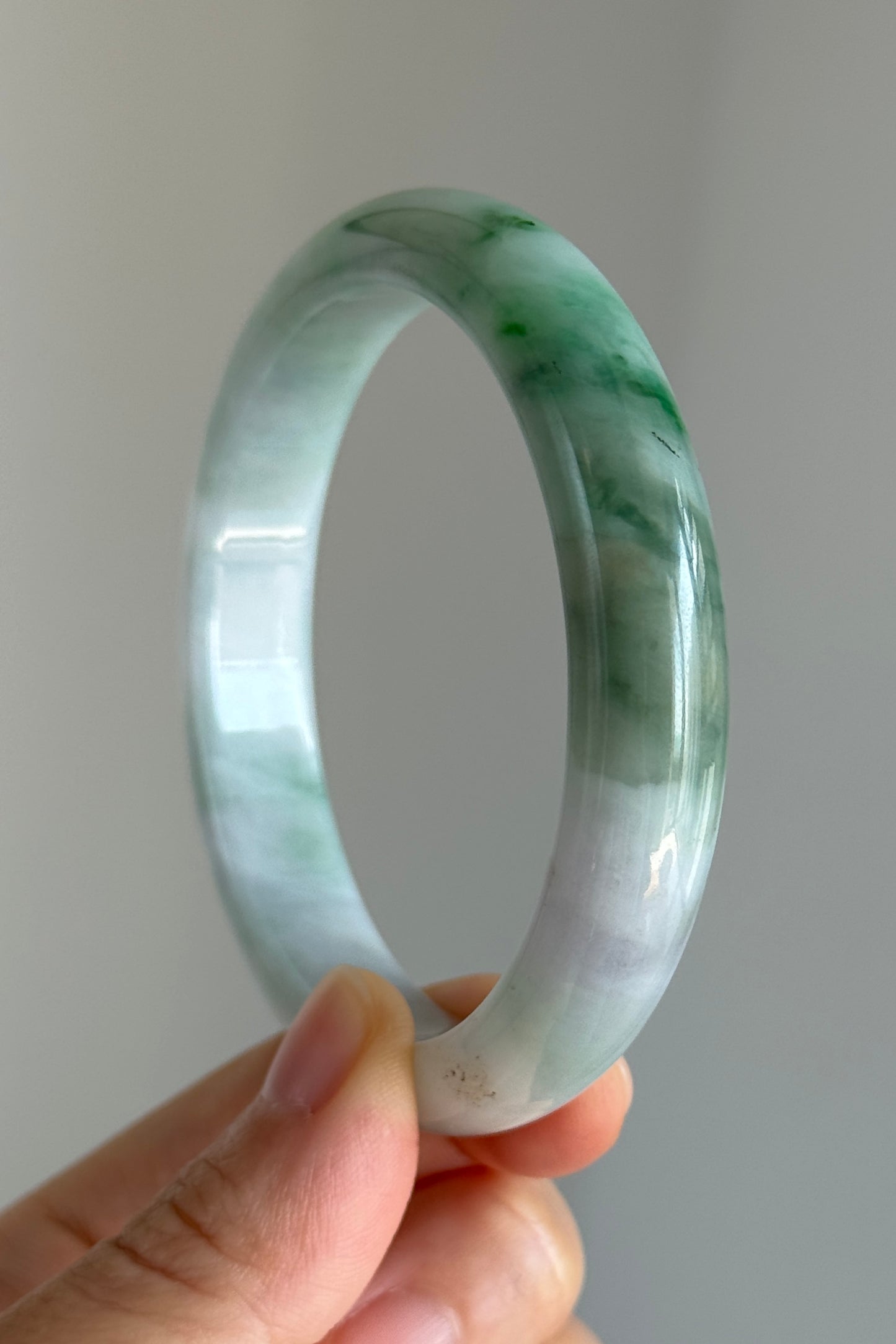 #0355 Sun Green White Lavender Jade Bangle Size 59