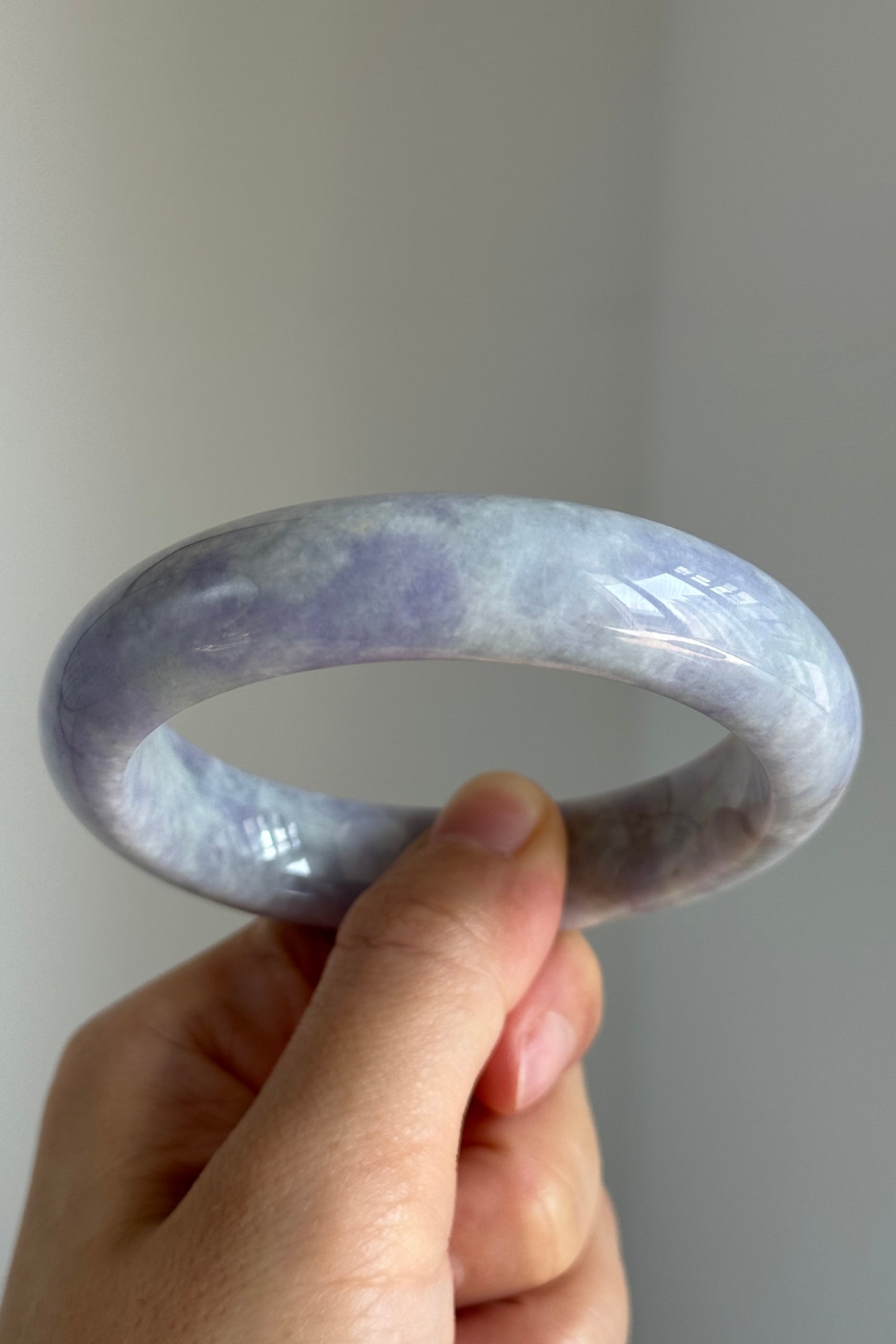 #0356 Rich Lavender White Jade Bangle Size 58.2