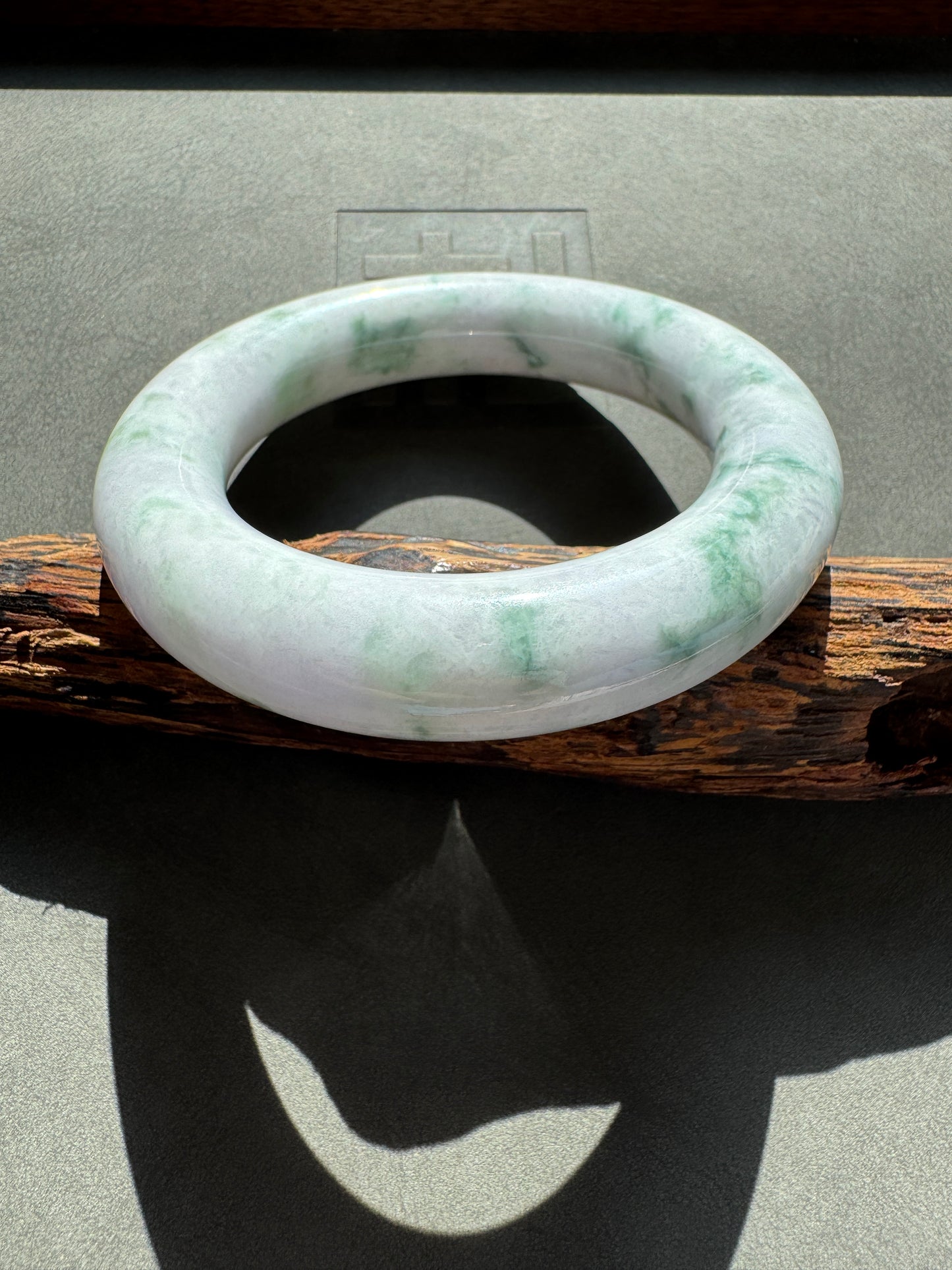 #0336 Green Flower Lavender Jade Bangle Size 53.5 (fits up to 54.5)