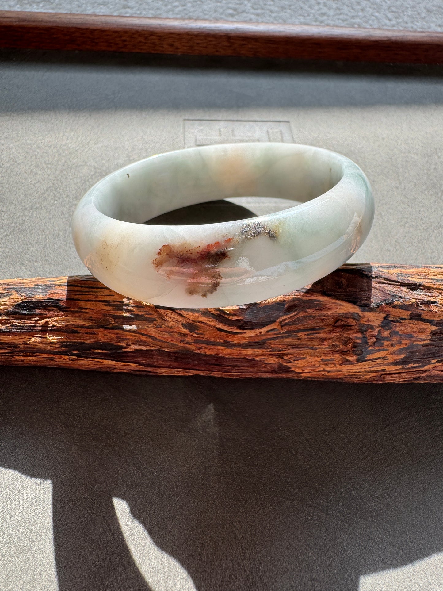 #0339 "Camouflage" Red Pattern Blue White Jade Bangle Size 55.7