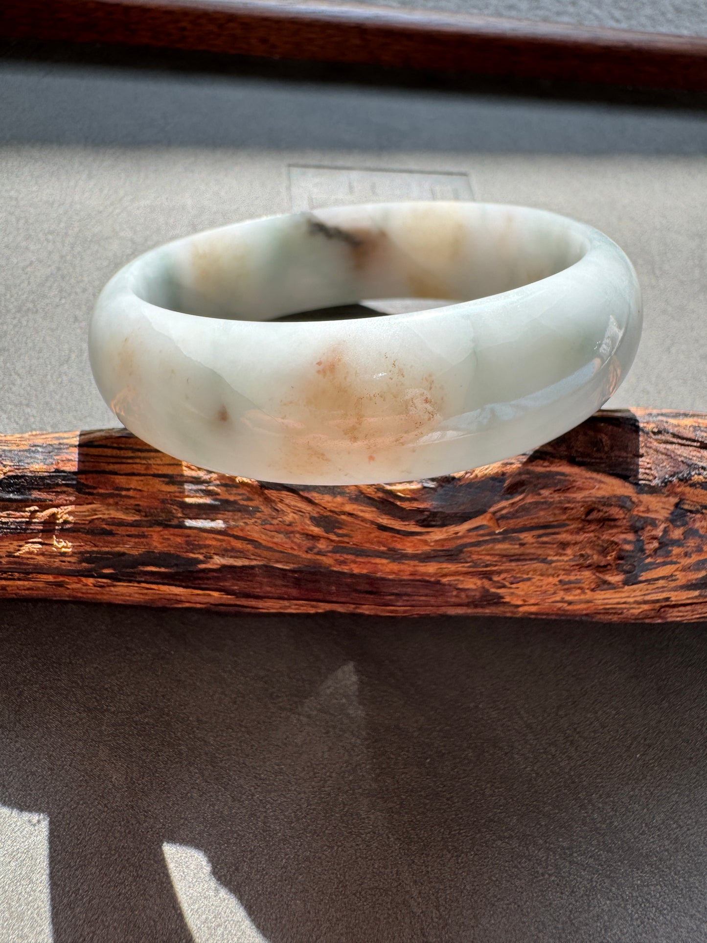 #0339 "Camouflage" Red Pattern Blue White Jade Bangle Size 55.7