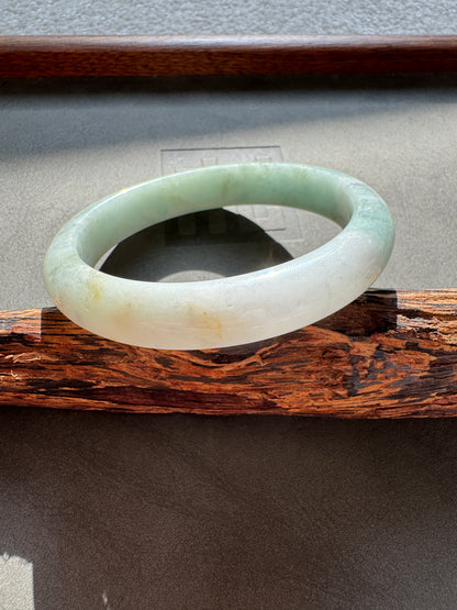 #0342 Lotus Green White Yellow Jade Bangle Size 60