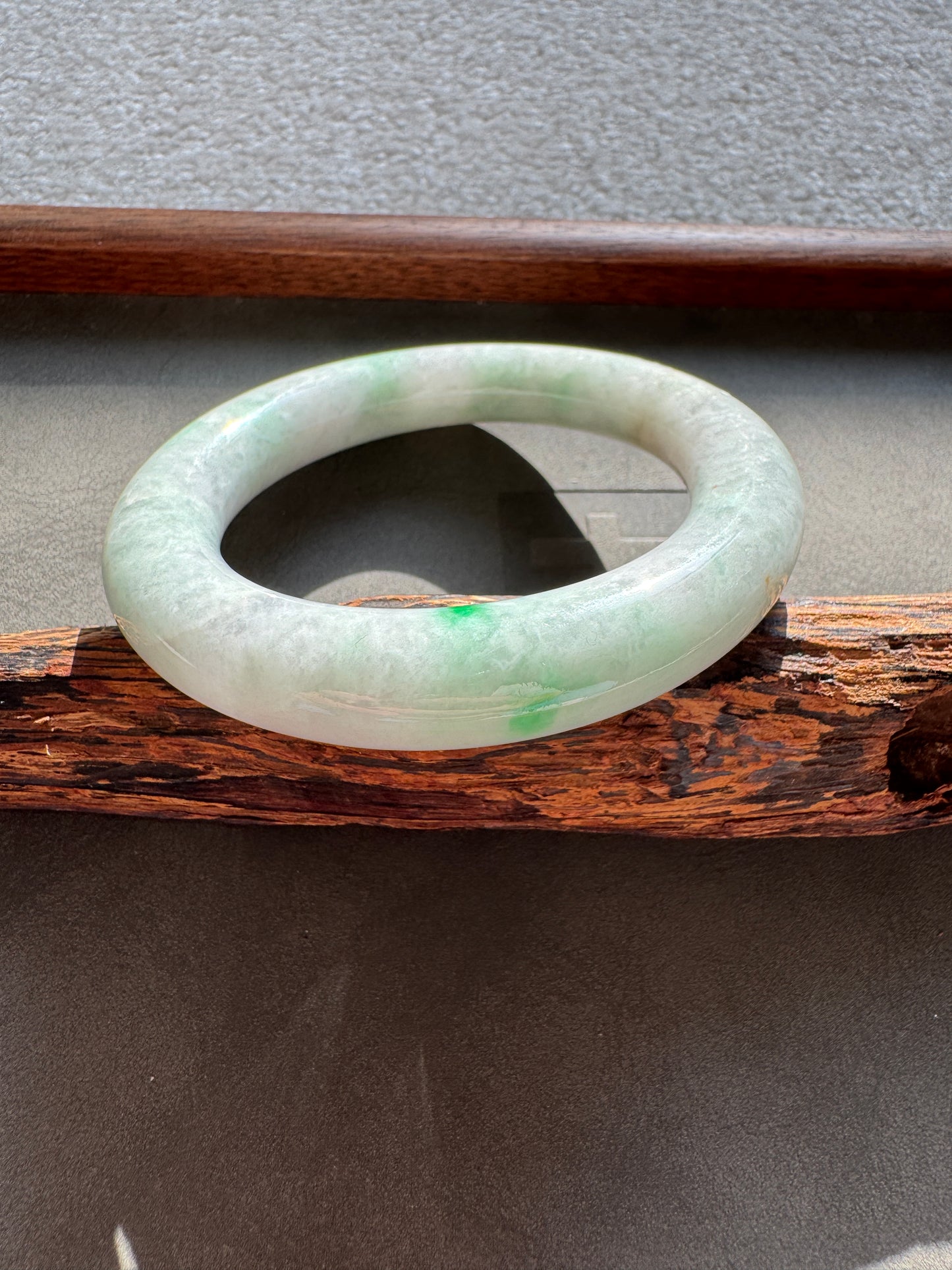 #0345 Sun Green Lavender Jade Bangle Size 56.2 (fits up to 57.2)