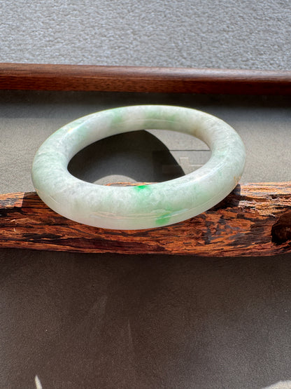 #0345 Sun Green Lavender Jade Bangle Size 56.2 (fits up to 57.2)