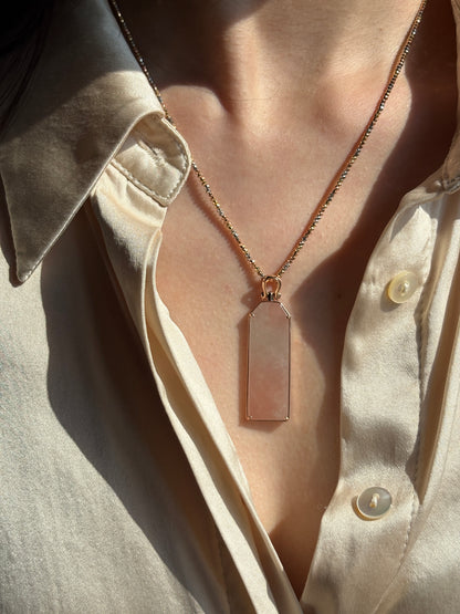 #P0518 "Wushi/Peace" Icy Sunset Sakura Pink Jadeite Jade Peace 18K Rose Gold Pendant