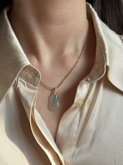 #P0502 "Hulu/Gourd" Icy Green Yellow Flower Jadeite Jade 18K Yellow Gold Pendant