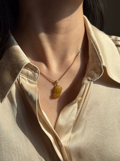 #P0512 "Pixiu" Icy Golden Yellow Jadeite Jade 18K Yellow Gold Pendant