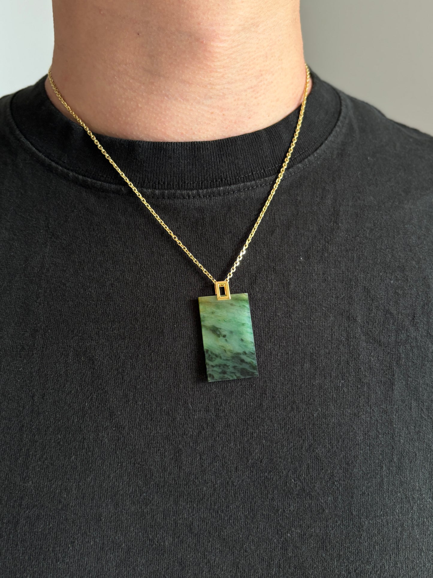 #P0510 "Wushi/Peace" Icy Sun Green Yellow Dark Green Jadeite Jade Peace 18K Yellow Gold Pendant