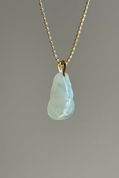#P0535 "Hulu/Gourd" Icy Light Green Jadeite Jade 18K Yellow Gold Pendant