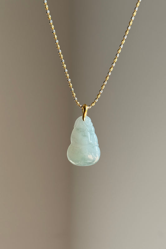#P0535 "Hulu/Gourd" Icy Light Green Jadeite Jade 18K Yellow Gold Pendant