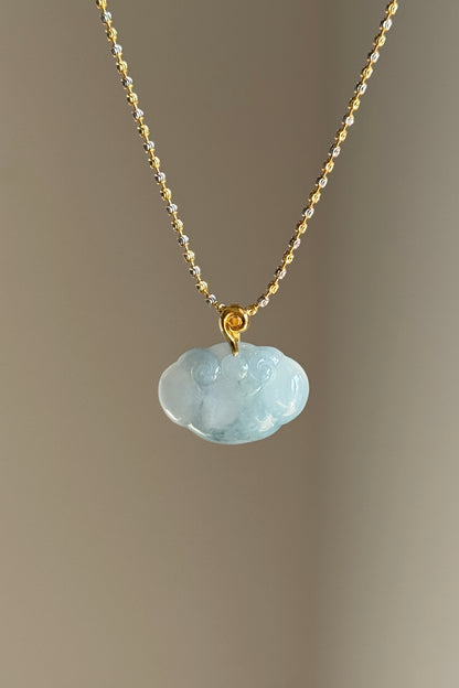 #P0532 "Ruyi / As Your Wish" Icy Blue Lavender Jadeite Jade 18K Yellow Gold Pendant