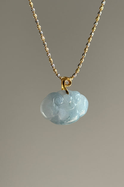 #P0532 "Ruyi / As Your Wish" Icy Blue Lavender Jadeite Jade 18K Yellow Gold Pendant