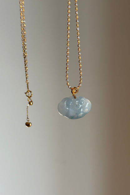 #P0532 "Ruyi / As Your Wish" Icy Blue Lavender Jadeite Jade 18K Yellow Gold Pendant