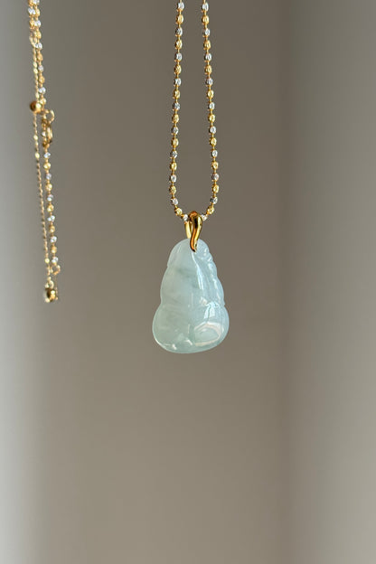 #P0535 "Hulu/Gourd" Icy Light Green Jadeite Jade 18K Yellow Gold Pendant