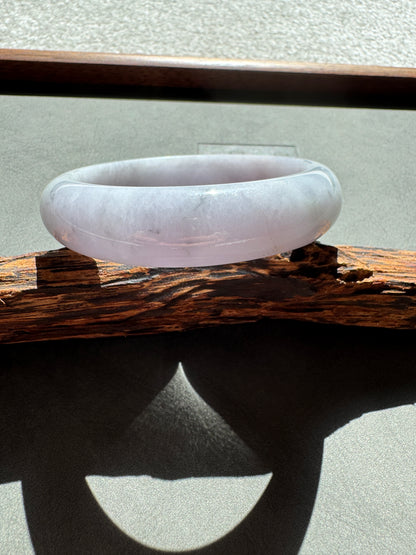 #0349 Icy Lavender Ink Flower Jade Bangle Size 57.2