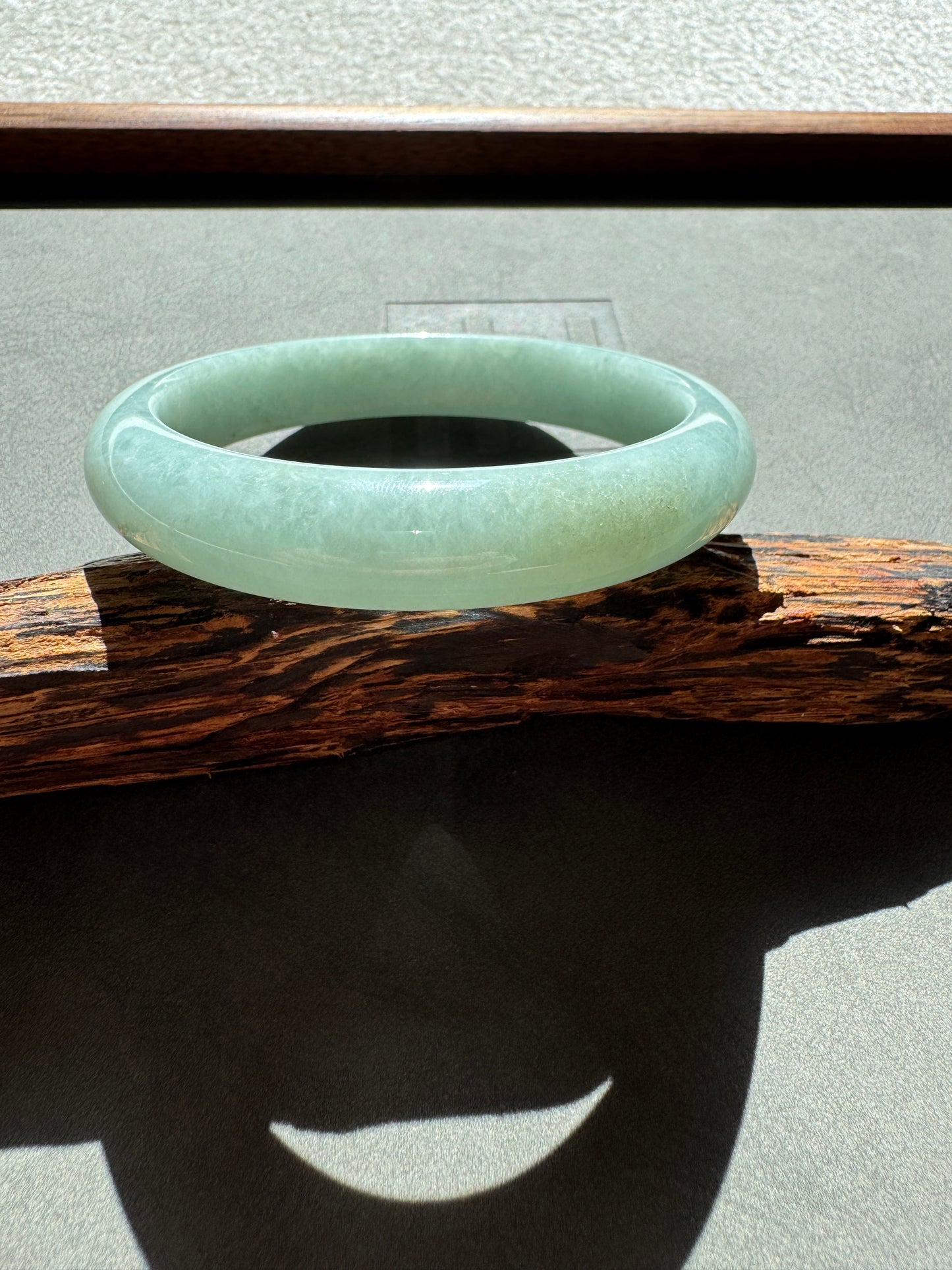 #0350 Icy Rich Bluish Green Jade Bangle Size 59