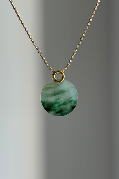 #P0503 "Wushi/Peace" Icy Sun Green Yellow Jadeite Jade Peace 18K Yellow Gold Pendant