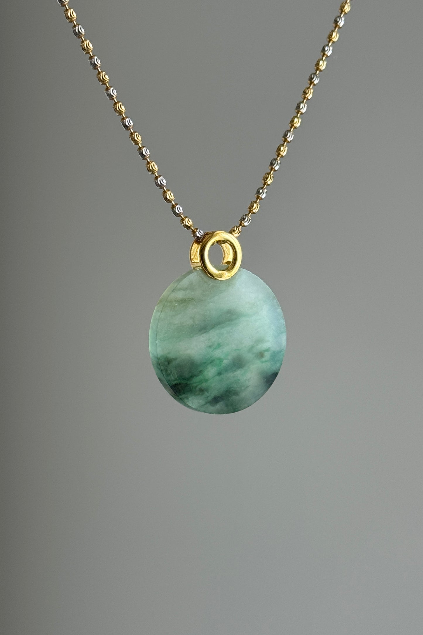 #P0503 "Wushi/Peace" Icy Sun Green Yellow Jadeite Jade Peace 18K Yellow Gold Pendant