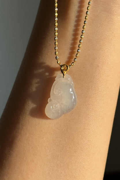 #P0500 "Ruyi / As Your Wish" Icy White Jadeite Jade 18K Yellow Gold Pendant