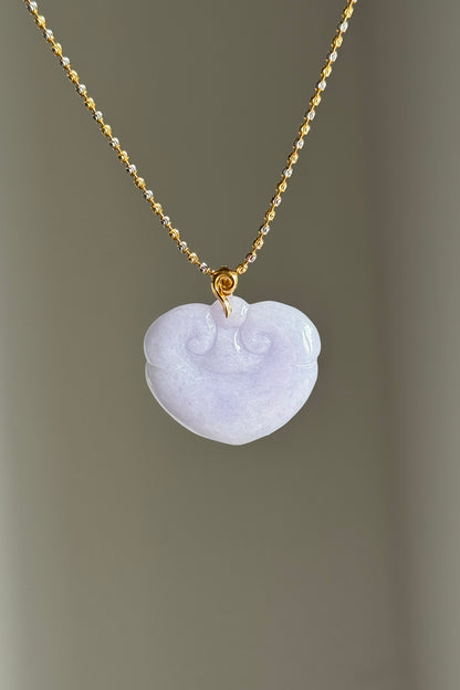 #P0507 "Ruyi / As Your Wish" Pink Lavender Jadeite Jade 18K Yellow Gold Pendant