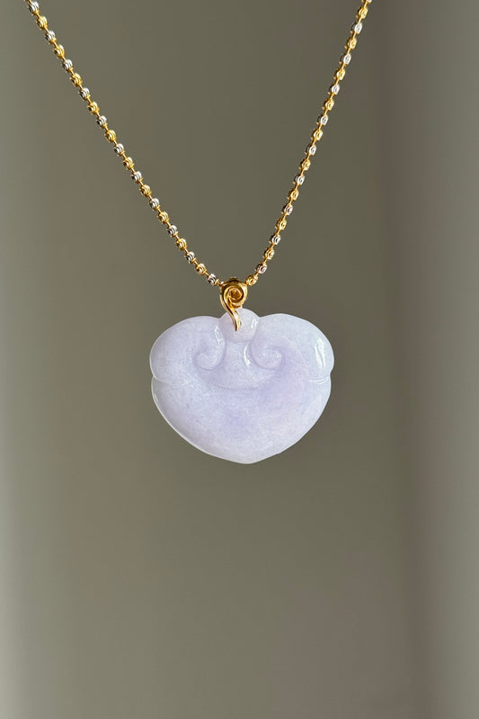 #P0507 "Ruyi / As Your Wish" Pink Lavender Jadeite Jade 18K Yellow Gold Pendant