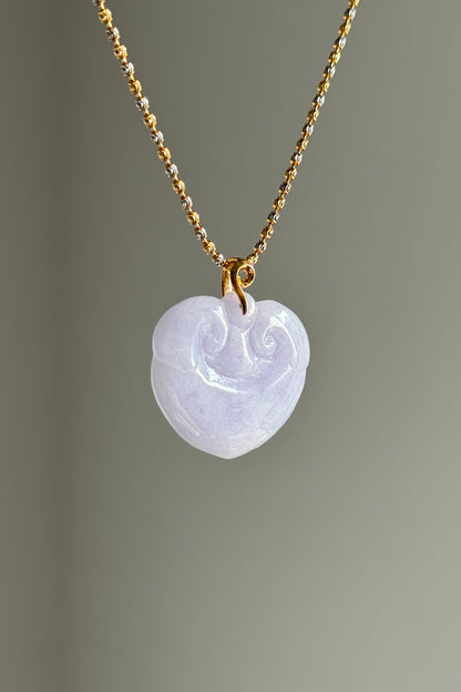 #P0507 "Ruyi / As Your Wish" Pink Lavender Jadeite Jade 18K Yellow Gold Pendant
