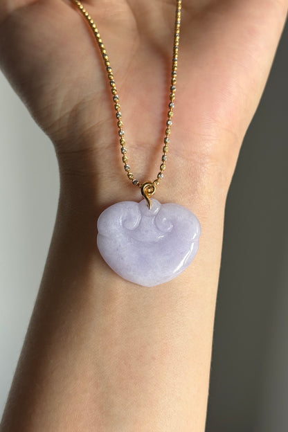 #P0507 "Ruyi / As Your Wish" Pink Lavender Jadeite Jade 18K Yellow Gold Pendant