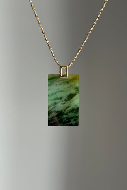 #P0510 "Wushi/Peace" Icy Sun Green Yellow Dark Green Jadeite Jade Peace 18K Yellow Gold Pendant