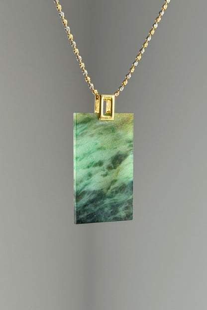 #P0510 "Wushi/Peace" Icy Sun Green Yellow Dark Green Jadeite Jade Peace 18K Yellow Gold Pendant