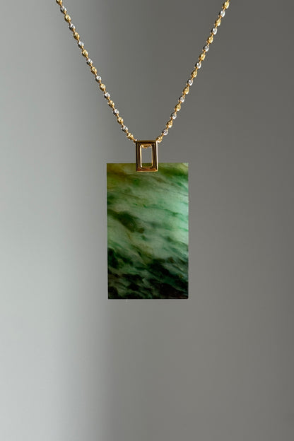 #P0510 "Wushi/Peace" Icy Sun Green Yellow Dark Green Jadeite Jade Peace 18K Yellow Gold Pendant