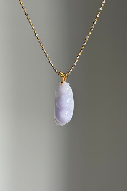 #P0515 "Freeform Fortune Bean" Pink Lavender Jadeite Jade 18K Yellow Gold Pendant