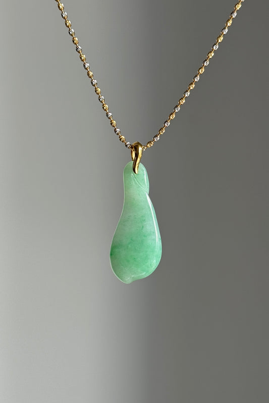 #P0508 "Fortune Melon" Sun Green Jadeite Jade 18K Rose Gold Pendant