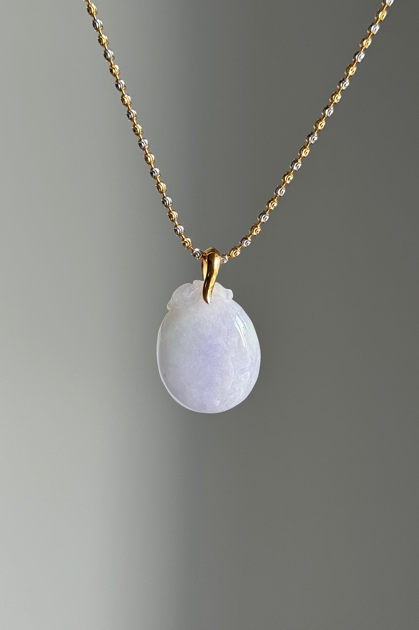 #P0511 "Fortune Peach" Pink Lavender Jadeite Jade 18K Yellow Gold Pendant