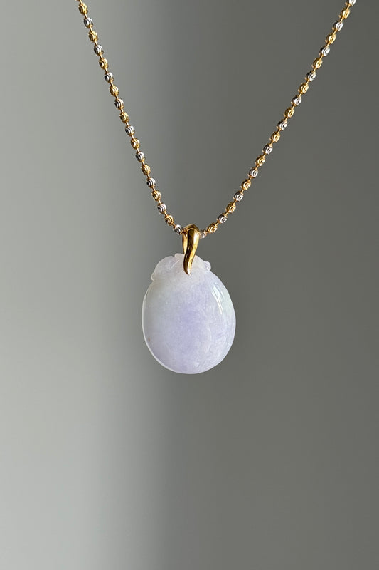 #P0511 "Fortune Peach" Pink Lavender Jadeite Jade 18K Yellow Gold Pendant