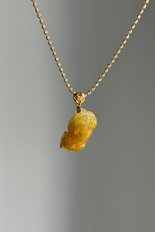 #P0512 "Pixiu" Icy Golden Yellow Jadeite Jade 18K Yellow Gold Pendant