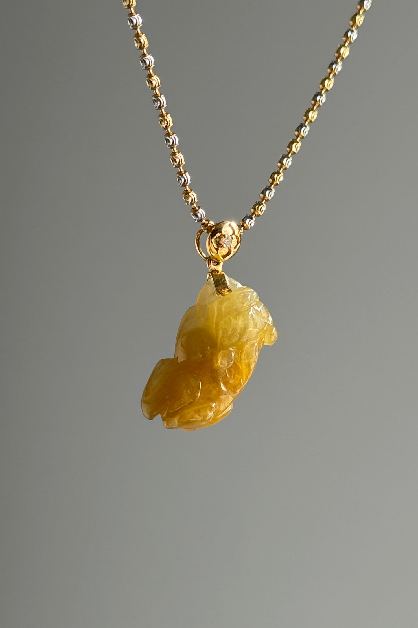 #P0512 "Pixiu" Icy Golden Yellow Jadeite Jade 18K Yellow Gold Pendant