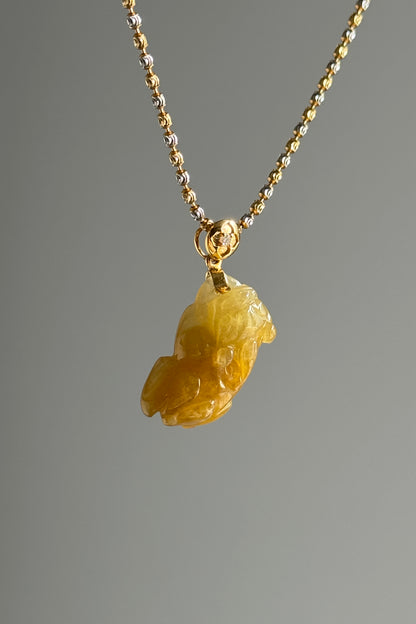 #P0512 "Pixiu" Icy Golden Yellow Jadeite Jade 18K Yellow Gold Pendant