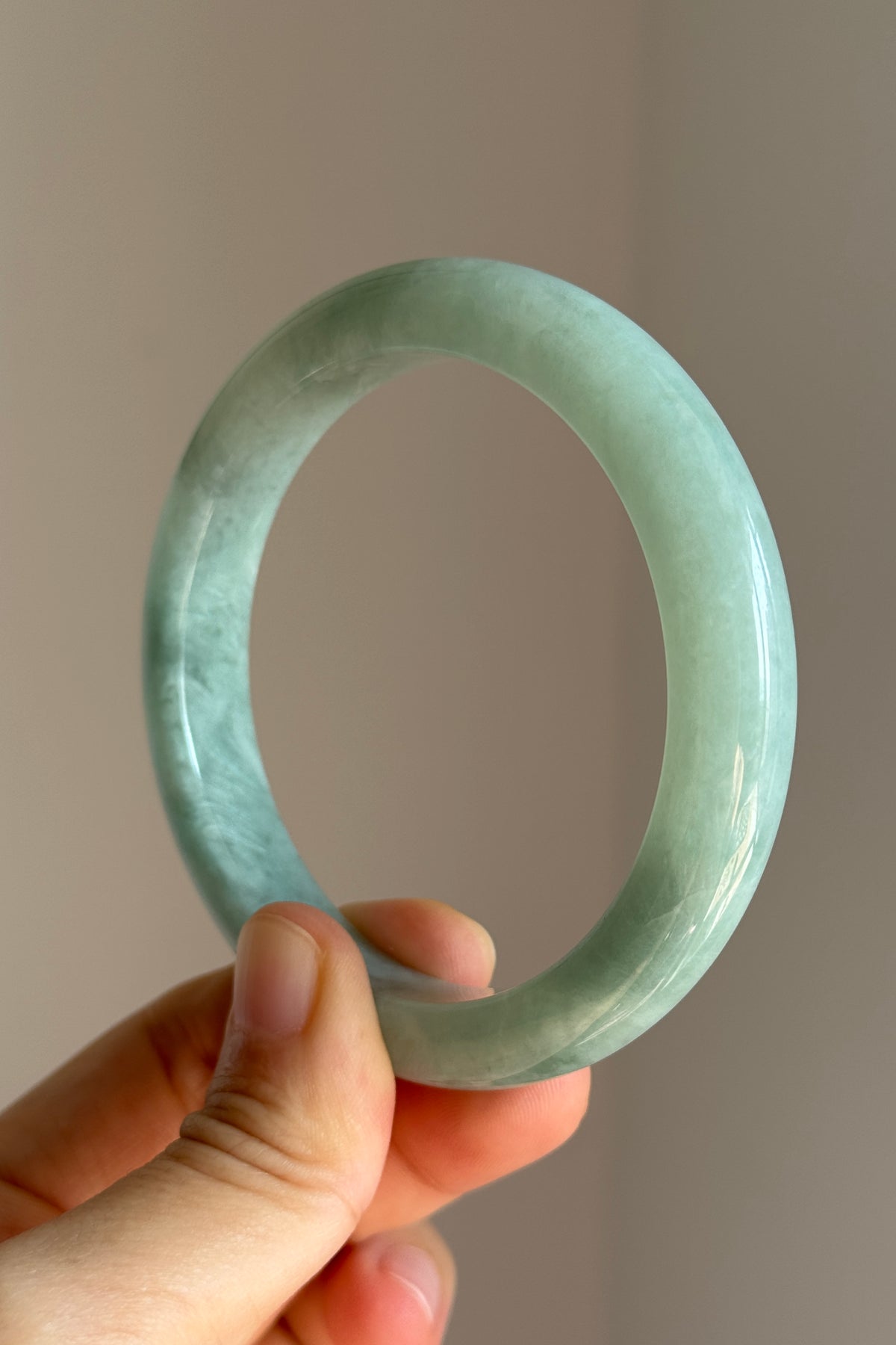 #0460 Icy Lotus Green Jade Bangle Size 59.5