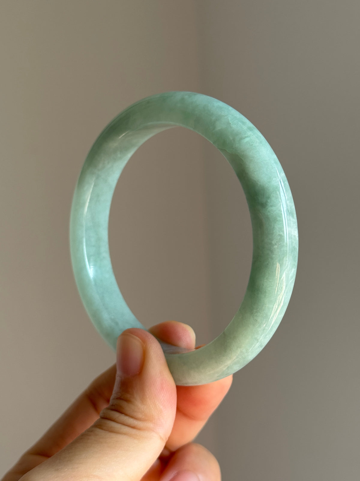 #0460 Icy Lotus Green Jade Bangle Size 59.5