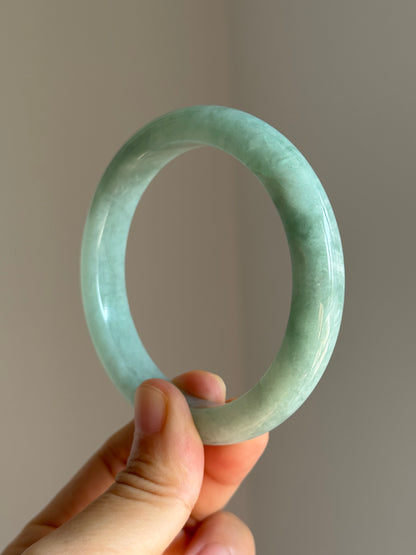 #0460 Icy Lotus Green Jade Bangle Size 59.5