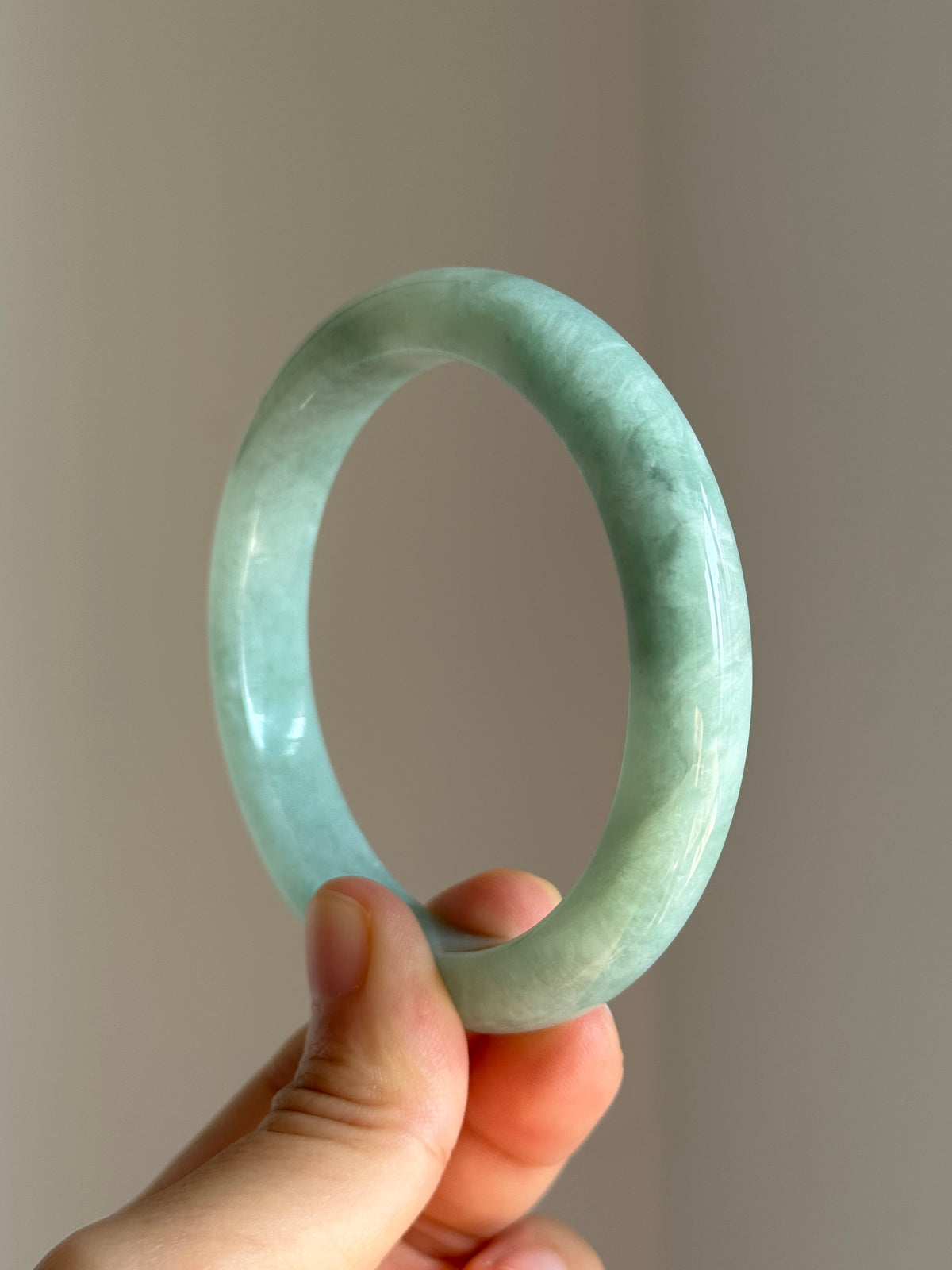#0460 Icy Lotus Green Jade Bangle Size 59.5
