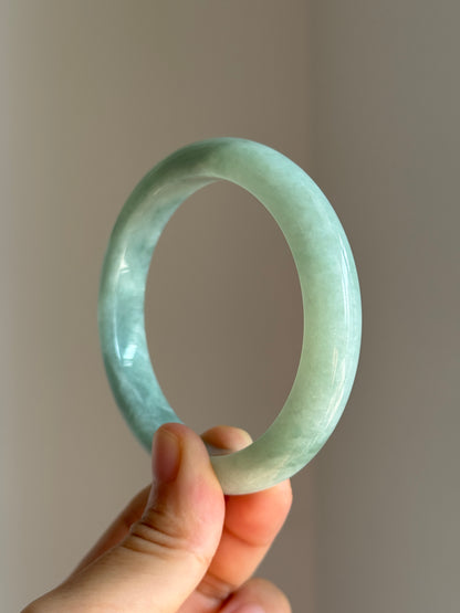 #0460 Icy Lotus Green Jade Bangle Size 59.5