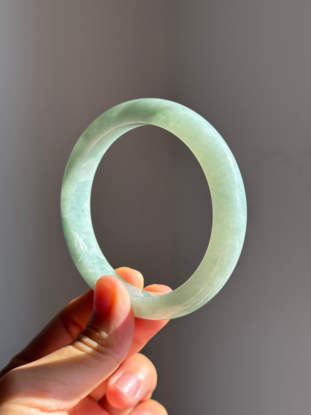 #0460 Icy Lotus Green Jade Bangle Size 59.5