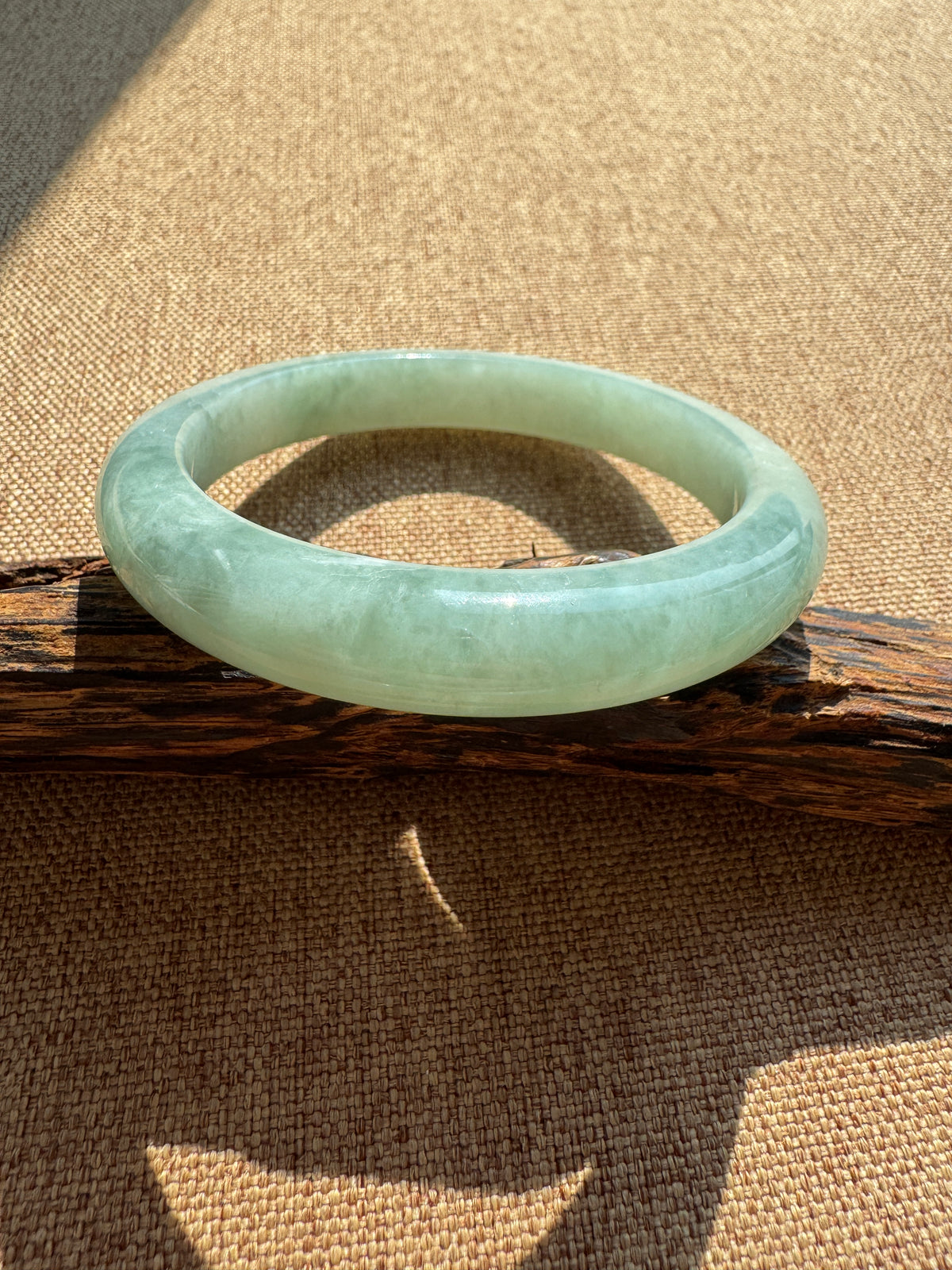 #0460 Icy Lotus Green Jade Bangle Size 59.5