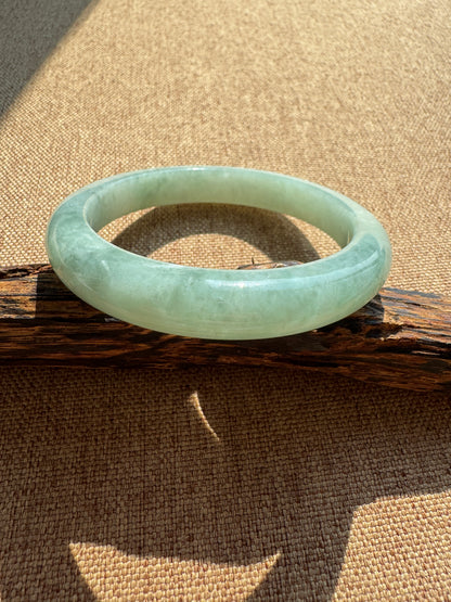 #0460 Icy Lotus Green Jade Bangle Size 59.5