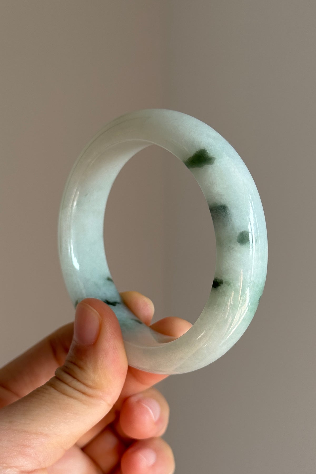#0463 Icy Green Flowers Jade Bangle Size 54.2