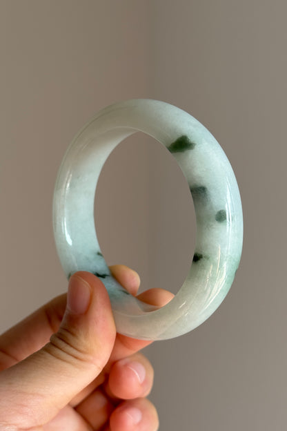 #0463 Icy Green Flowers Jade Bangle Size 54.2